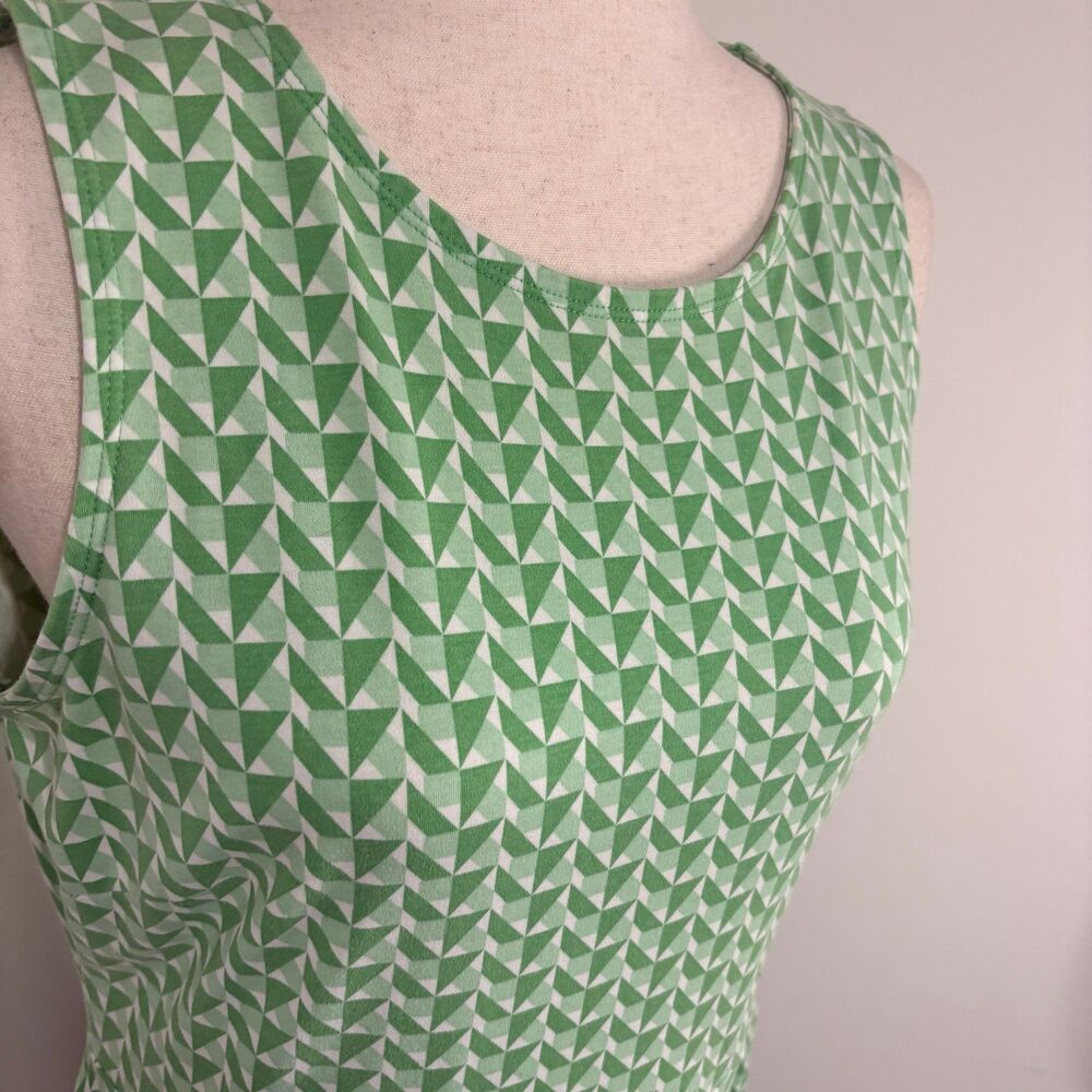 New York & Company Green Geometric Print 100% Cotton Dress Sz L - Picture 2 of 6